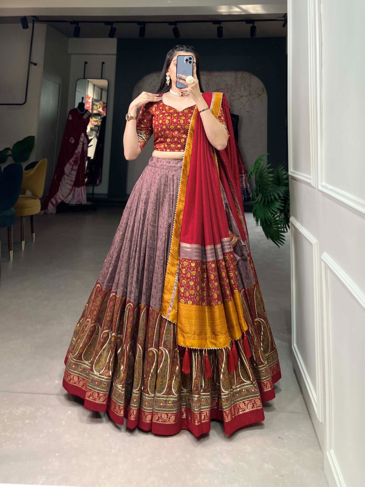 Tussar Silk Kashmiri Print Chaniya Choli - Premium  from Ethenika.com  - Just INR 4990! Shop now at Ethenika.com 