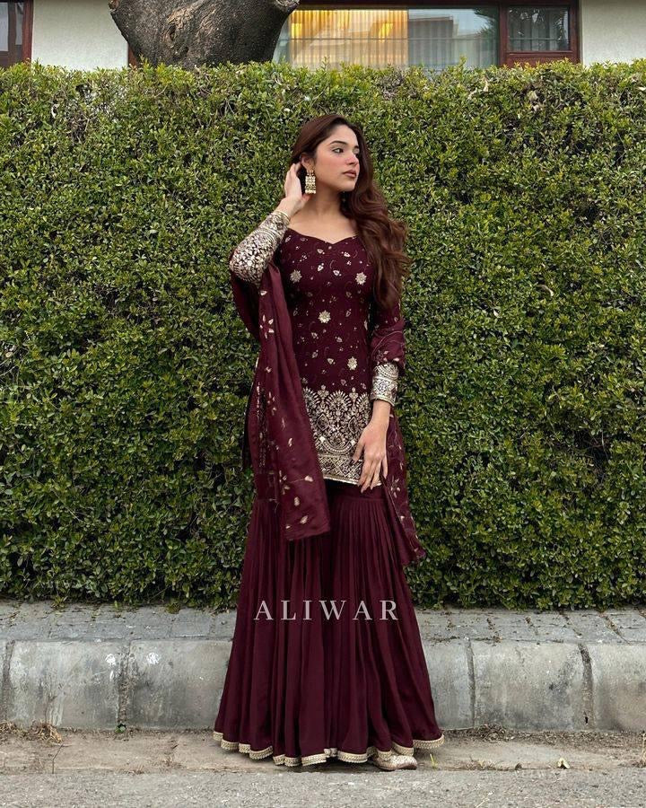 Georgette Sequence Embroidery Work Kurti Sharar Dupatta Set - Premium  from Ethenika.com  - Just INR 2590! Shop now at Ethenika.com 