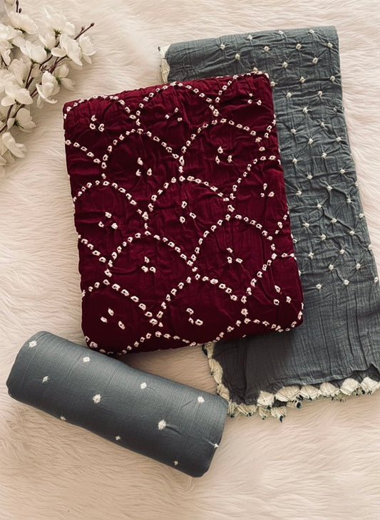 Cotton Satin Kutch Bandhani Dress Material