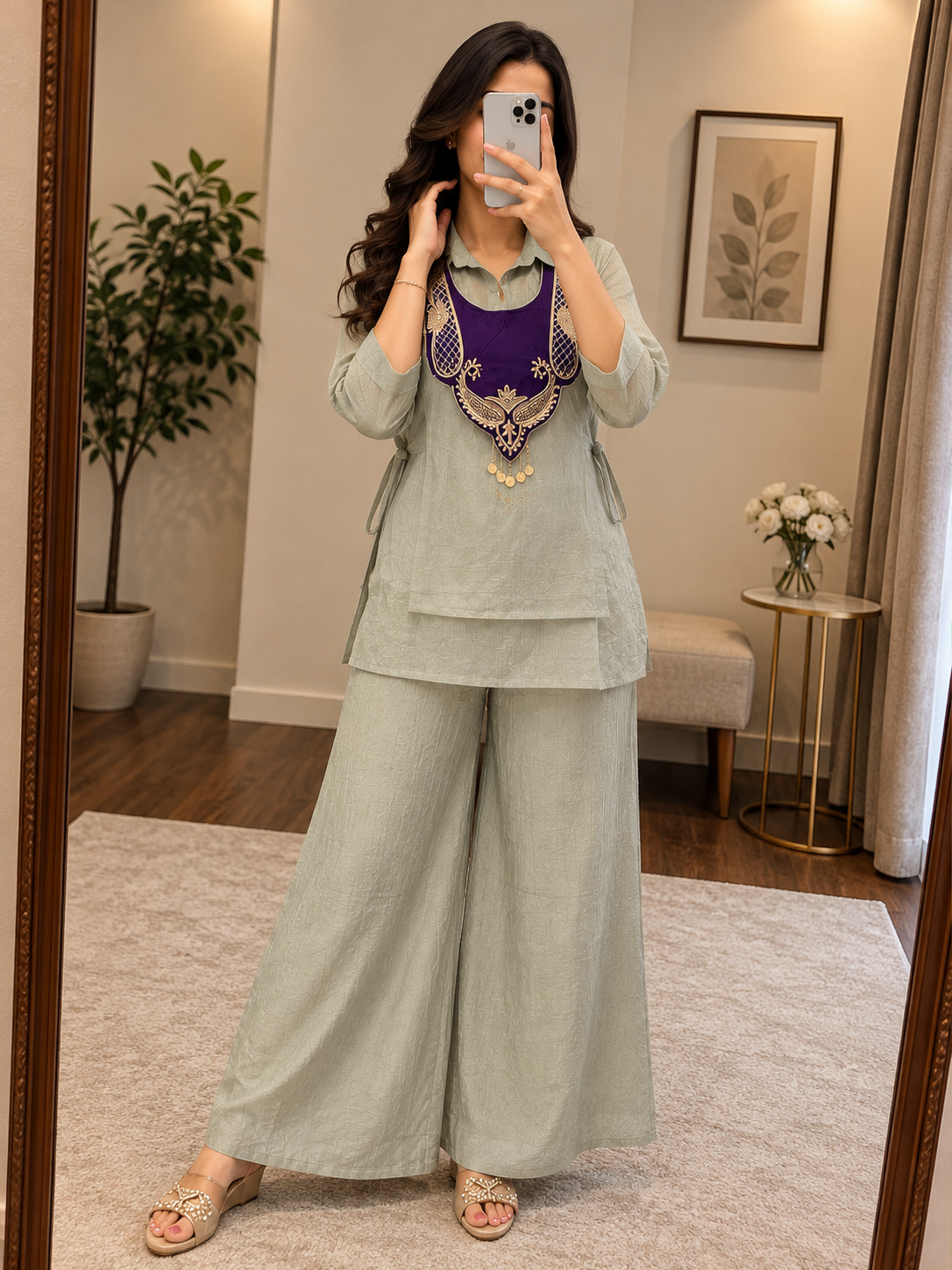 Crunchy Silk Ready Wear Kurti Palazzo Set