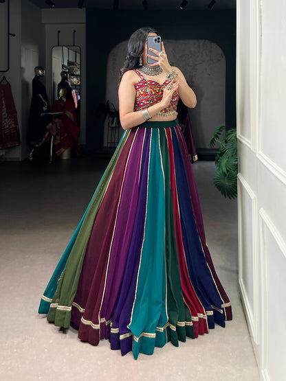 Multicolor Georgette Designer Lehenga Choli Set with Gota Patti Border