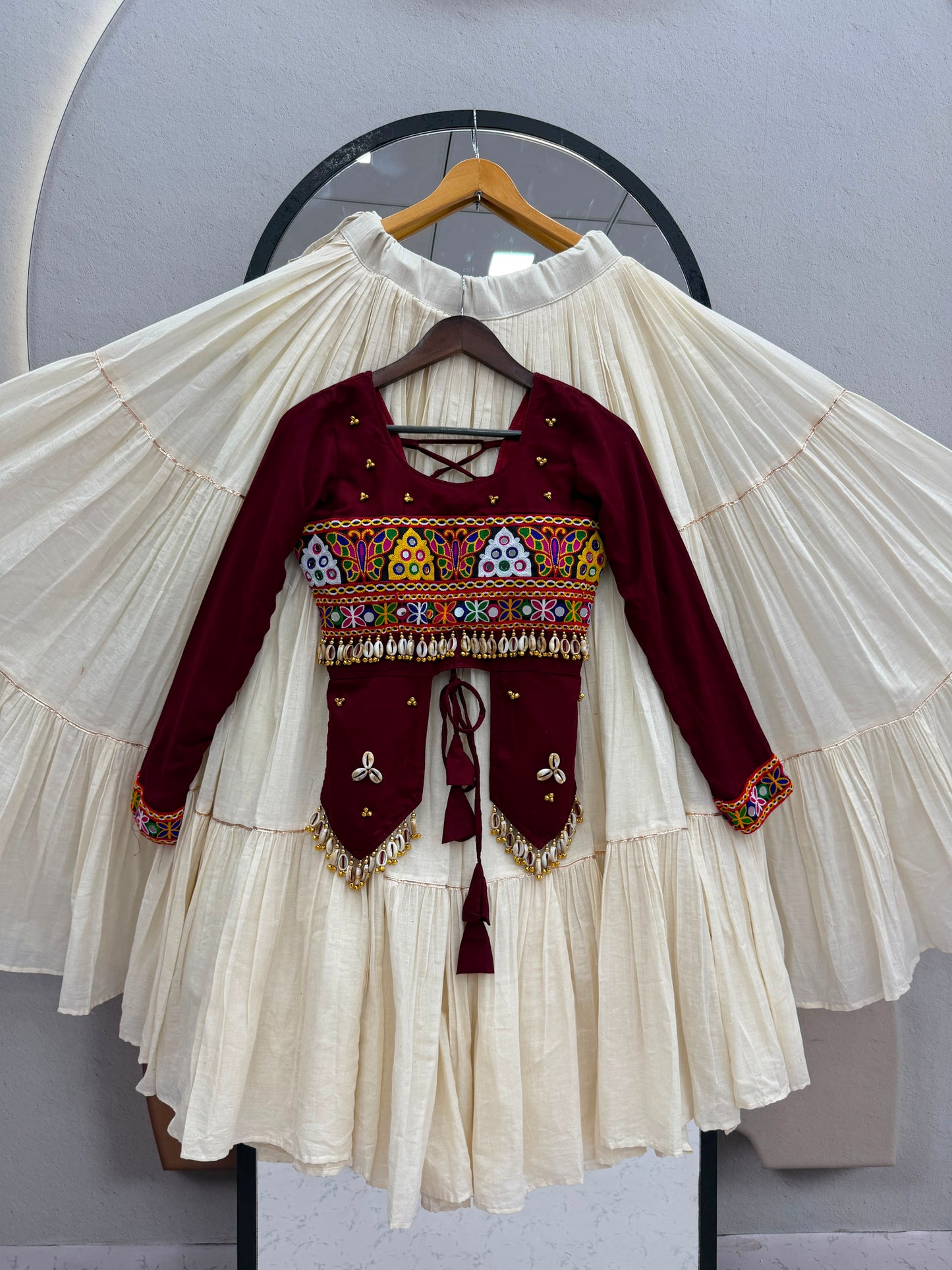 Pure Cotton Kodi Gamthi Hand Embroidered Designer Lehenga Choli - 9 Meter Flair