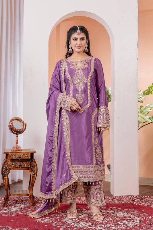 Chinon Silk Sequence Embroidery Work Pakistani Party Wear Salwar Suit Dupatta Set (Fully Stitched) - Premium  from Ethenika.com  - Just INR 3990! Shop now at Ethenika.com 