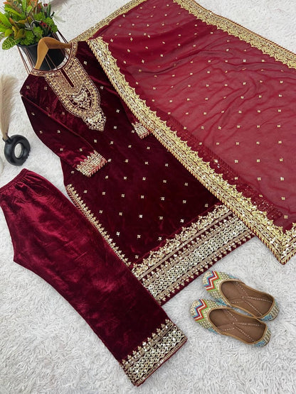 Viscose Velvet Sequence work Winter Special Velvet Suit (Stitched) - Premium  from Ethenika.com  - Just INR 2990! Shop now at Ethenika.com 