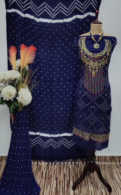 Neck Embroidery work Bandhani Dress Material - Premium  from Ethenika.com - Just INR 1990! Shop now at Ethenika.com 