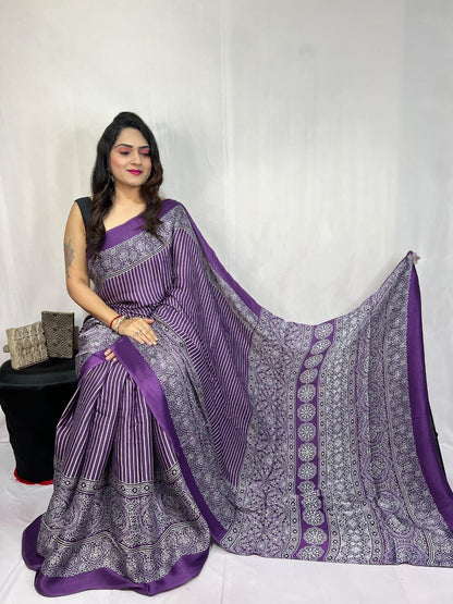 Modal Silk Authentic Hand Blocked Ajrakh work Saree - Premium  from Ethenika.com  - Just INR 3990! Shop now at Ethenika.com 