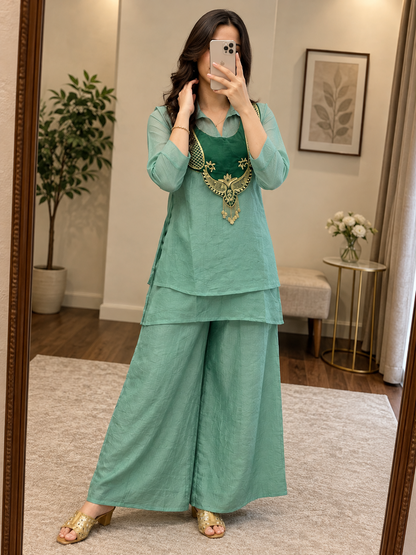 Crunchy Silk Ready Wear Kurti Palazzo Set