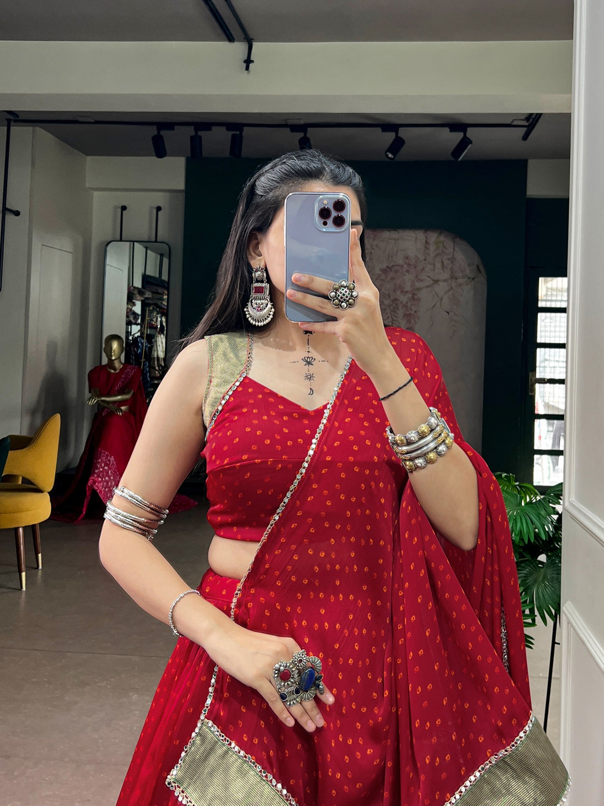 Red Bandhani Printed Exclusive Chaniya Choli for Garba Night
