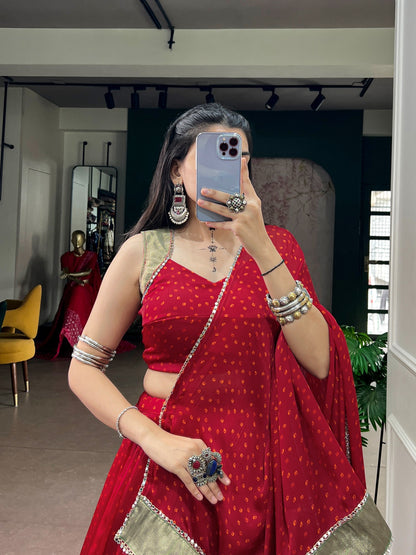Red Bandhani Printed Exclusive Chaniya Choli for Garba Night