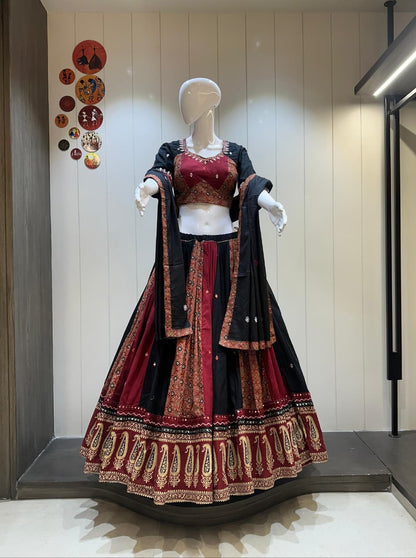 Original Kutch Print Mirror Work Designer Chaniya Choli - 6-7 Meter Flare