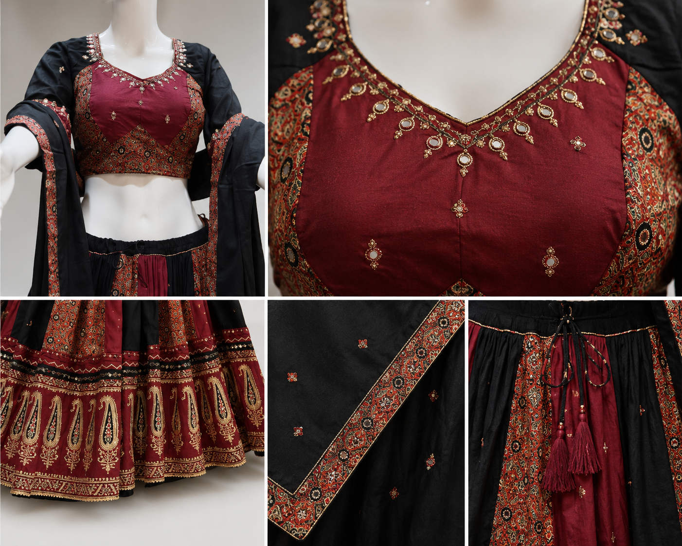 Original Kutch Print Mirror Work Designer Chaniya Choli - 6-7 Meter Flare