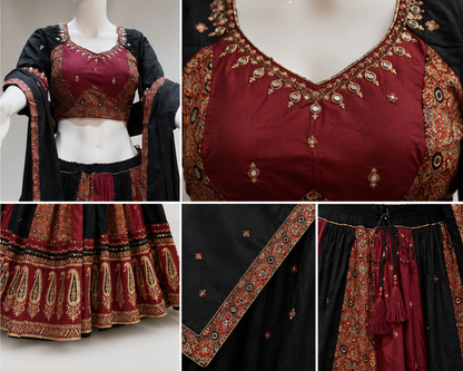 Original Kutch Print Mirror Work Designer Chaniya Choli - 6-7 Meter Flare