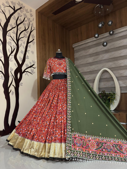 Ethenika Red Muslin Chaniya Choli for Navratri
