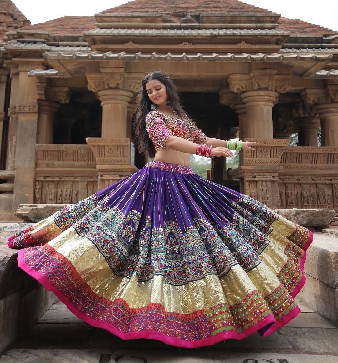 Designer Chaniya Choli | Muslin Digital Print Mirror Work & Lampi Lace