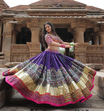Designer Chaniya Choli | Muslin Digital Print Mirror Work & Lampi Lace