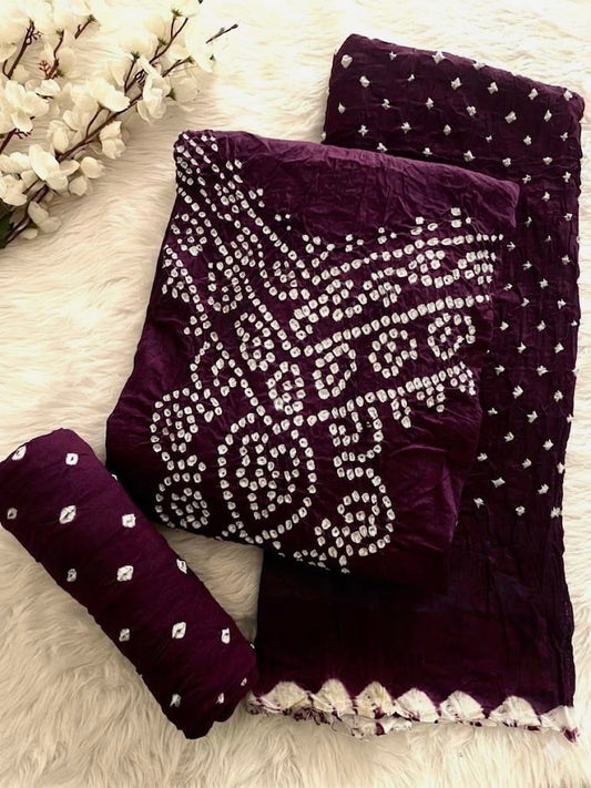 Cotton Kusum Neck Bandhani Dress Material