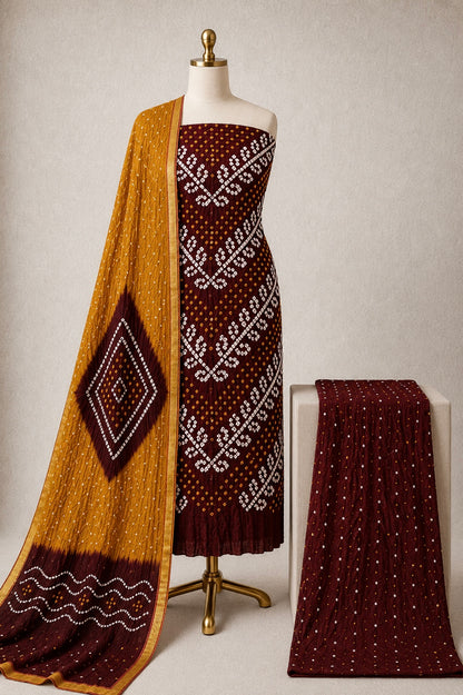 Close-up of handmade Bandhani tie and dye pattern on cotton satin fabric