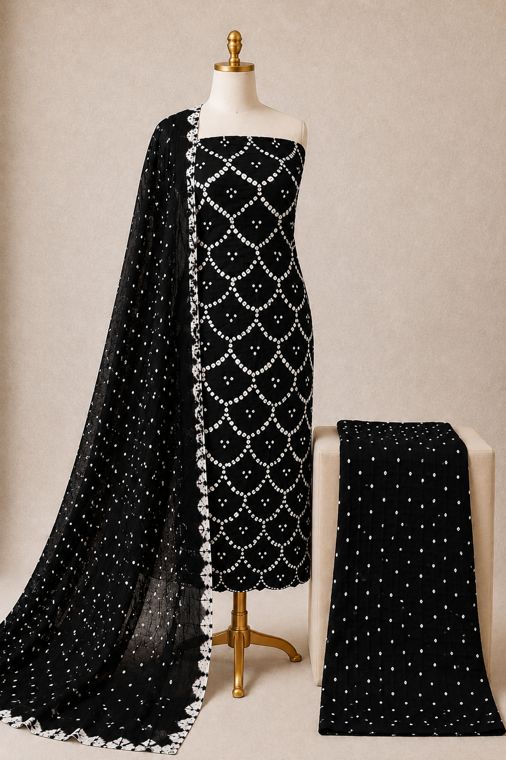 Black Bandhani Salwar Material