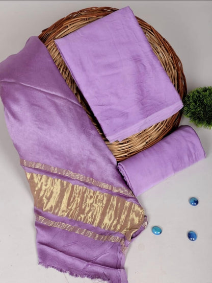 Chanderi Silk Plain Concept Dress Material with Zari Weaving Dupatta (Unstitched)