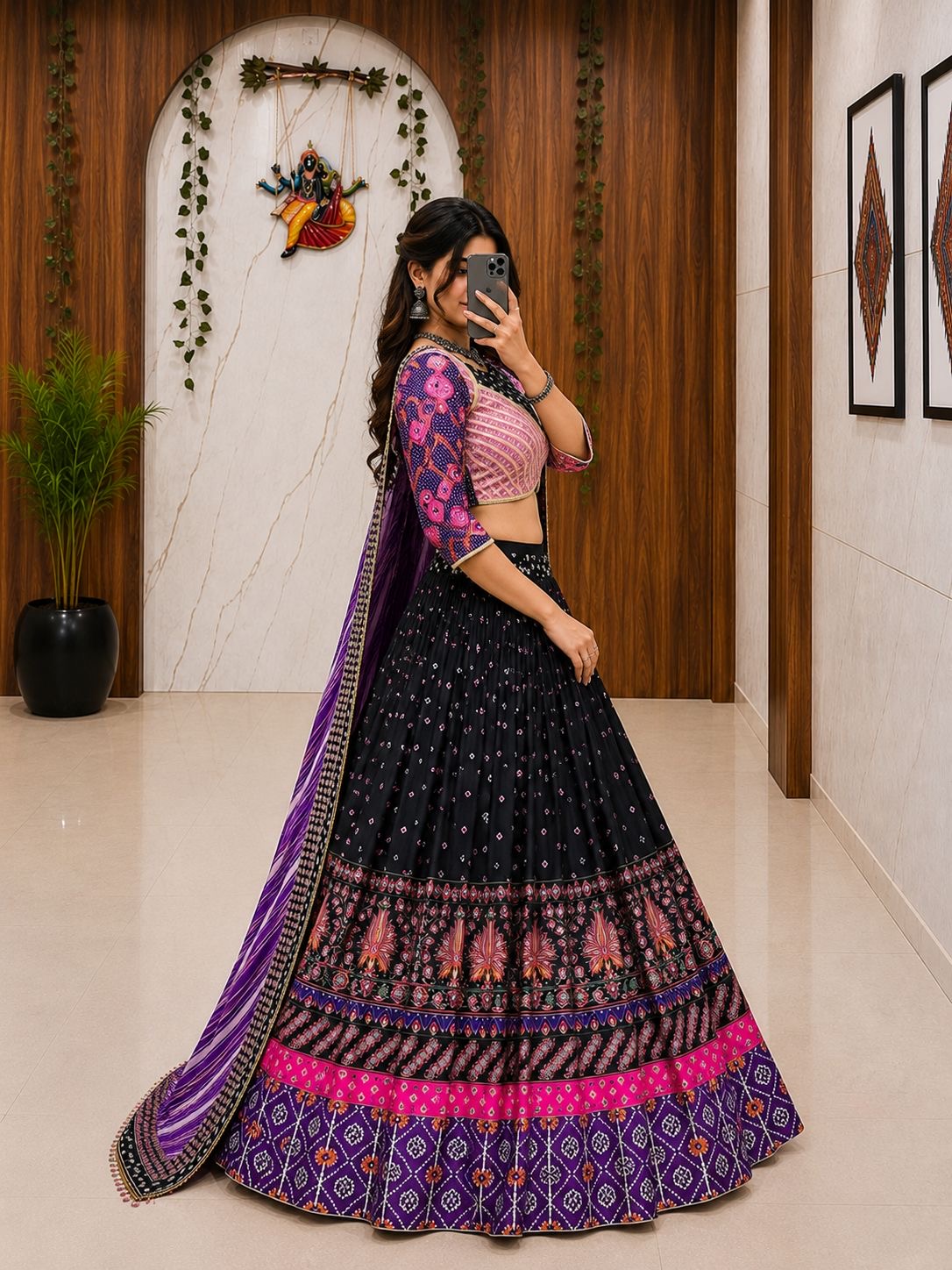 Trending Designer Malai Silk Chaniya Choli with mirror work for Navratri