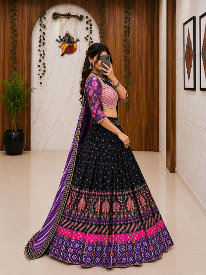 Trending Designer Malai Silk Chaniya Choli with mirror work for Navratri
