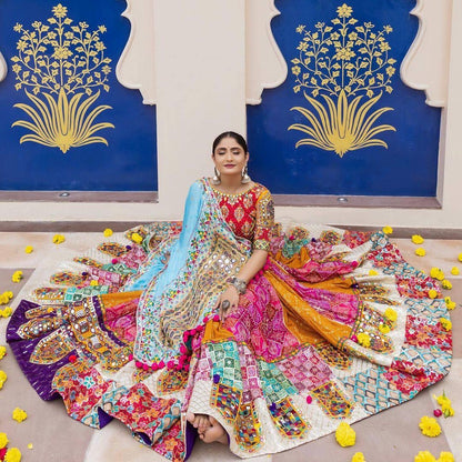 Muslin Digital Print with Mirror Work Designer Chaniya Choli for Navratri Dandiya