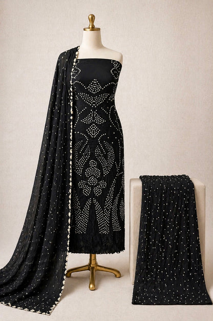 Ethenika Black Color Kutch Bandhani Unstitched Dress Material