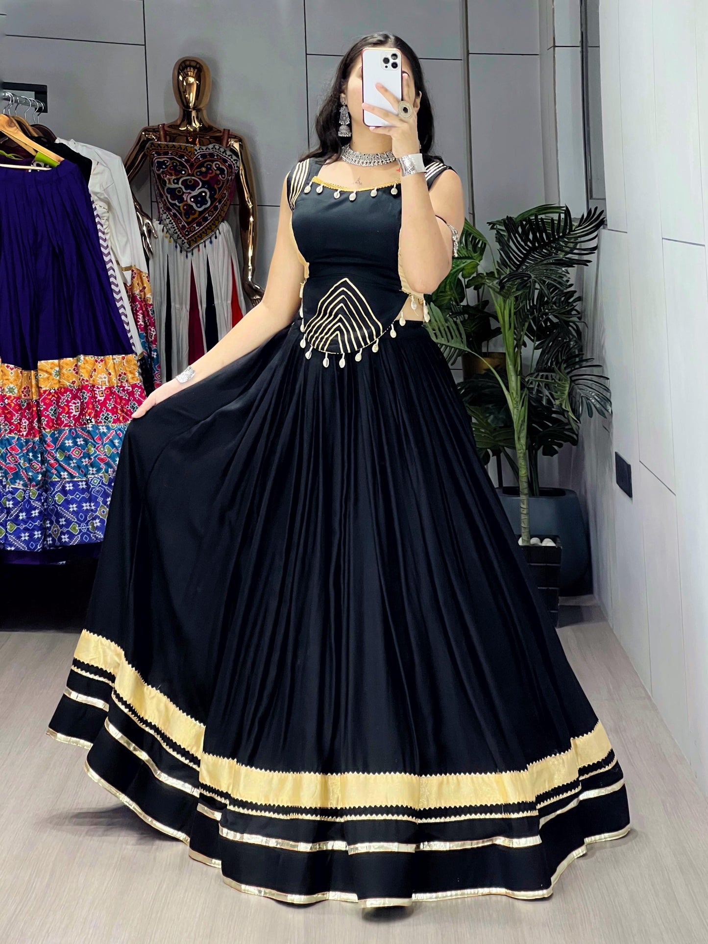Rayon Gota Patti With Kodi Work Designer Navratri Chaniya Choli (Ready To Wear)