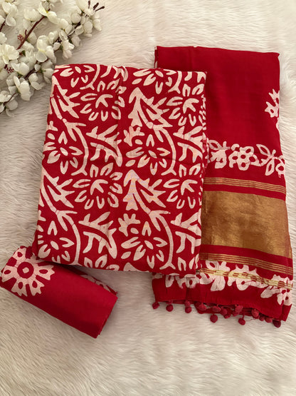 Gaji Silk Hand Blocked Batik Dress Material