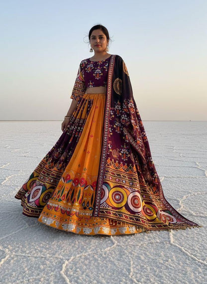 Muslin Digital Print With Mirror Work Designer Chaniya Choli
