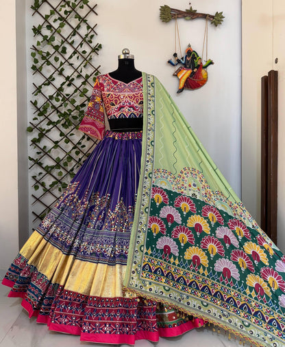 Designer Chaniya Choli | Muslin Digital Print Mirror Work & Lampi Lace