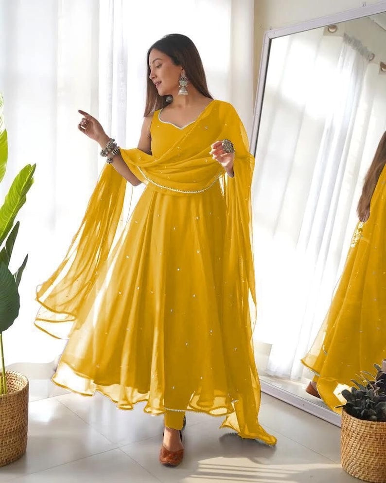 Faux Georgette 5mm sequence work Party wear Gown (Stitched) - Premium  from Ethenika.com  - Just INR 2190! Shop now at Ethenika.com 