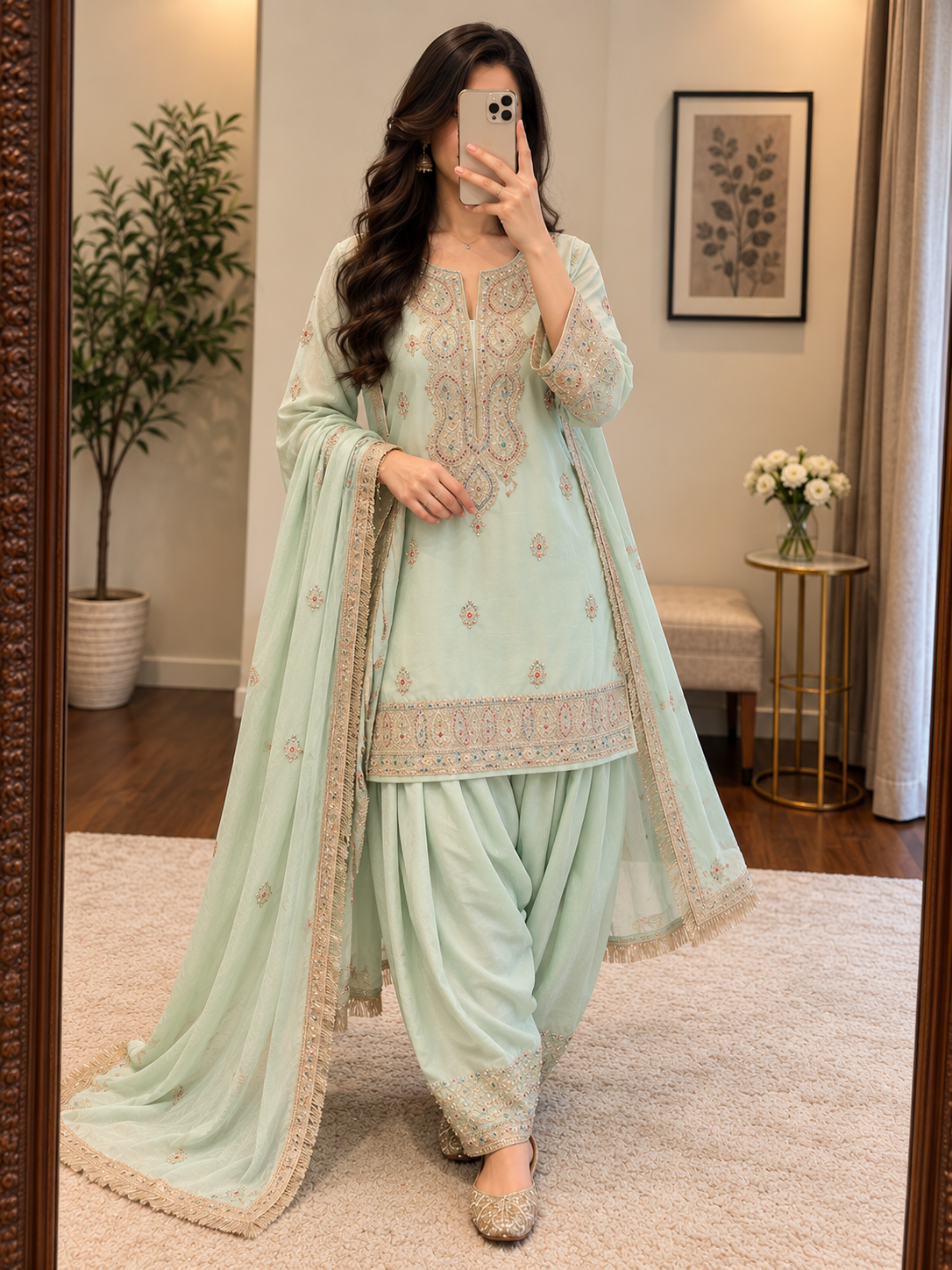 Sequence Embroidery Work Designer Ready Wear Salwar Suit Dupatta Set
