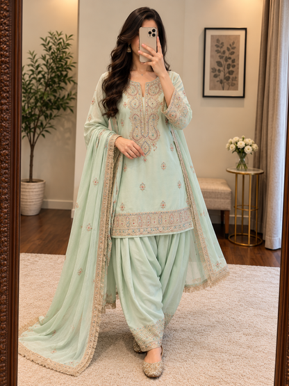 Sequence Embroidery Work Designer Ready Wear Salwar Suit Dupatta Set