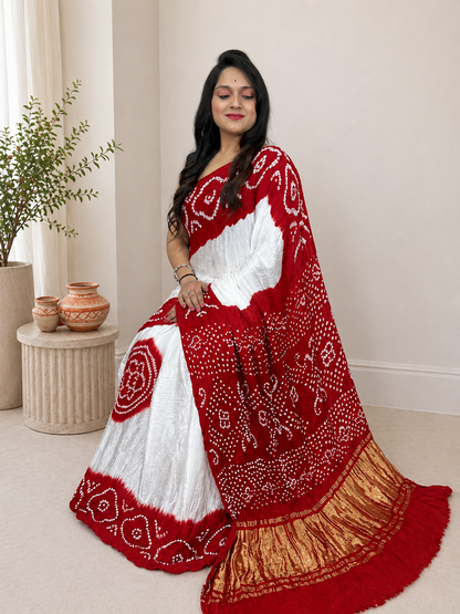 Modal Silk White Concept Silk Bandhani Saree