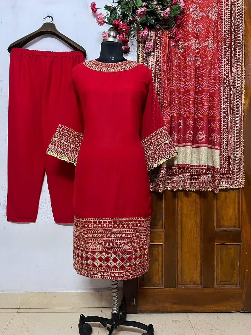 Karwa Chauth Special Heavy Designer Kurti Pant Dupatta Set - Premium  from Ethenika.com  - Just INR 2990! Shop now at Ethenika.com 