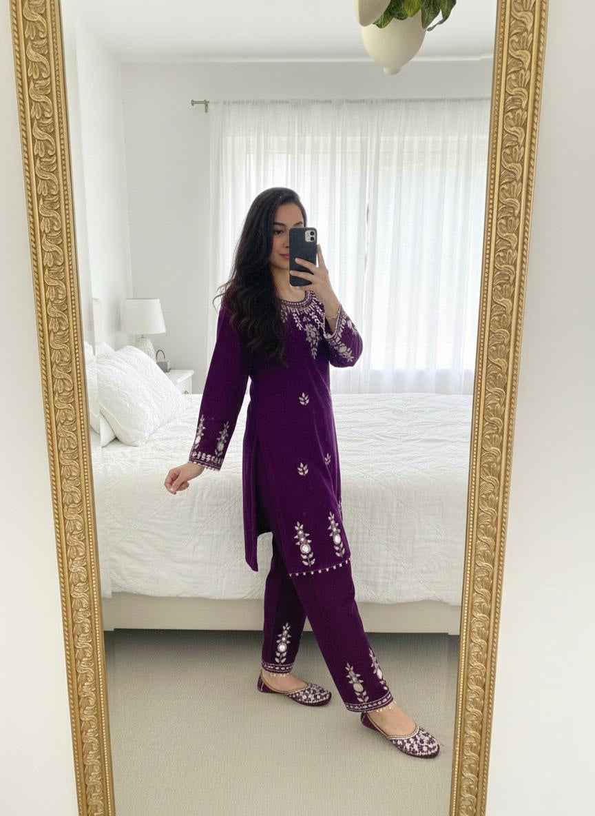 Ethenika Real Mirror Work Velvet Cord Set