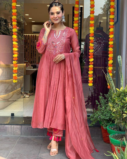 Muslin Summer Special Mirror work Kurti Pant Dupatta Set (Stitched) - Premium  from Ethenika.com  - Just INR 2490! Shop now at Ethenika.com 