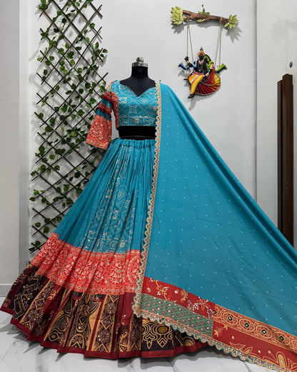 Heavy Muslin Cotton Digital Print with Mirror Work Designer Chaniya Choli
