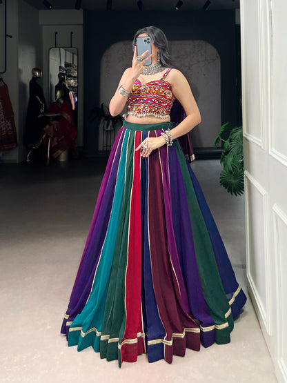 Multicolor Georgette Designer Lehenga Choli Set with Gota Patti Border
