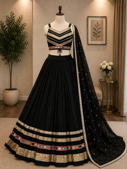 Pure Cotton Gamthi Mirror Work Designer Chaniya Choli – 6 Meter Flair, Navratri Special