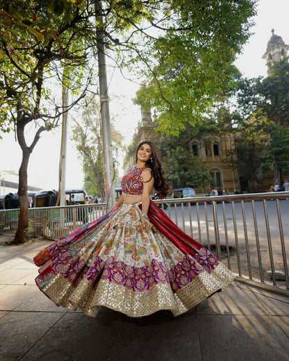 Muslin Digital Print with Mirror Wirk Designer Chaniya Choli for Navratri