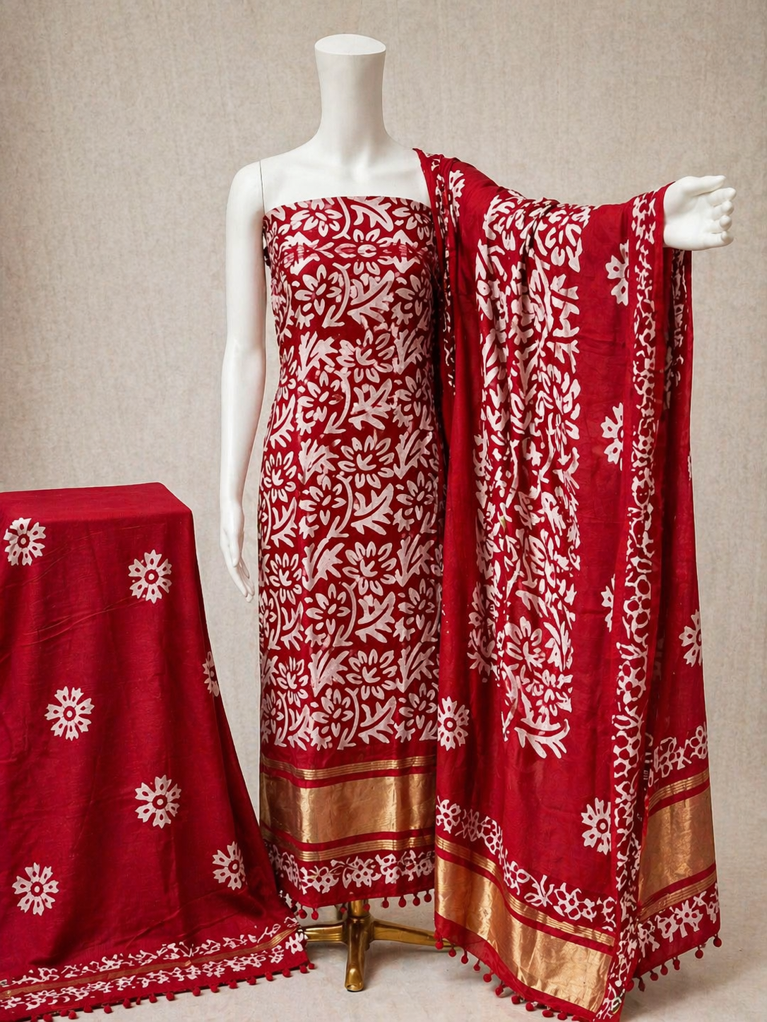 Gazi Silk Hand Blocked Wax Batik Dress Material