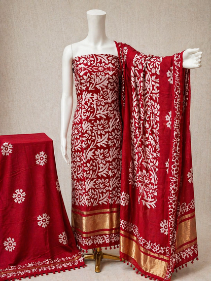 Gazi Silk Hand Blocked Wax Batik Dress Material