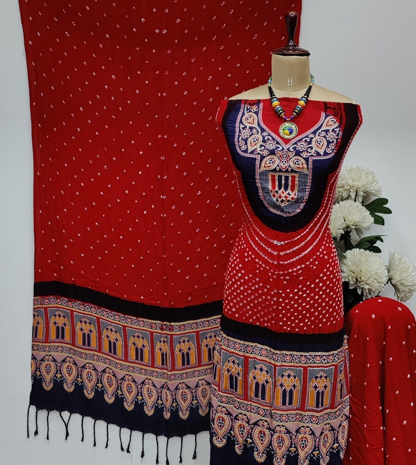 Art Silk Bandhani Dress Material, OR, KC – Priyaz Gallery