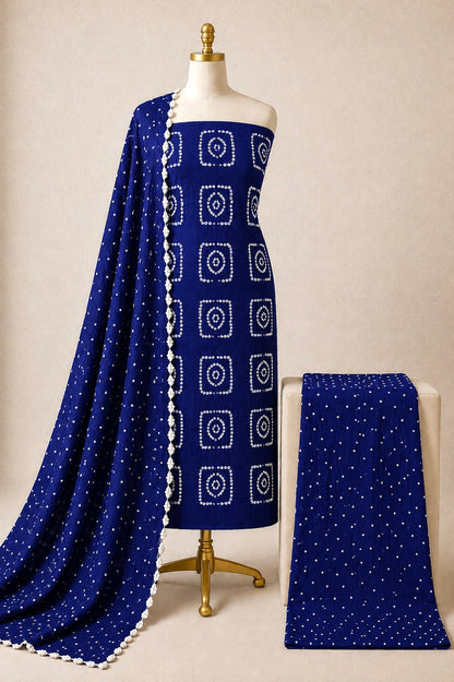 Cotton Satin Self Color Kutch 3Pc Unstitched Bandhani Dress Material
