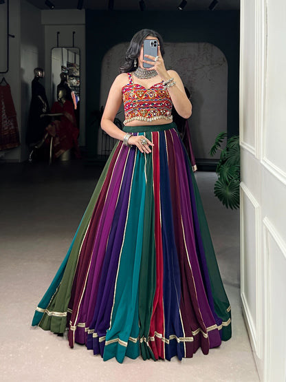 Multicolor Georgette Designer Lehenga Choli Set with Gota Patti Border
