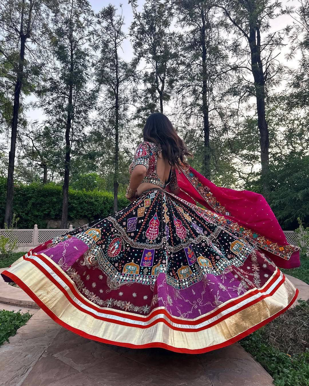 Muslin Cotton Digital Print Mirror Work Designer Chaniya Choli for Garba