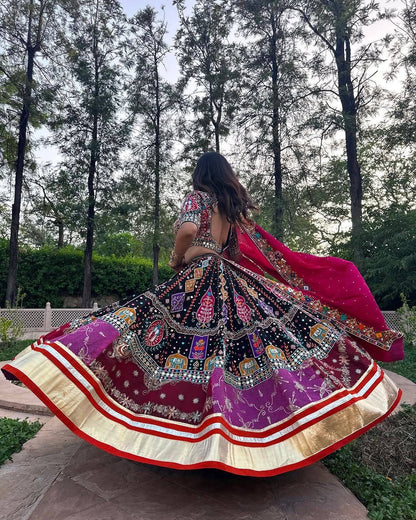 Muslin Cotton Digital Print Mirror Work Designer Chaniya Choli for Garba