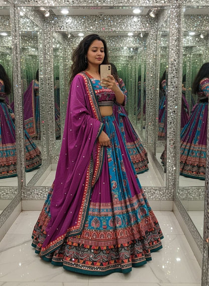 Muslin Digital Print with Mirror Work Chaniya Choli